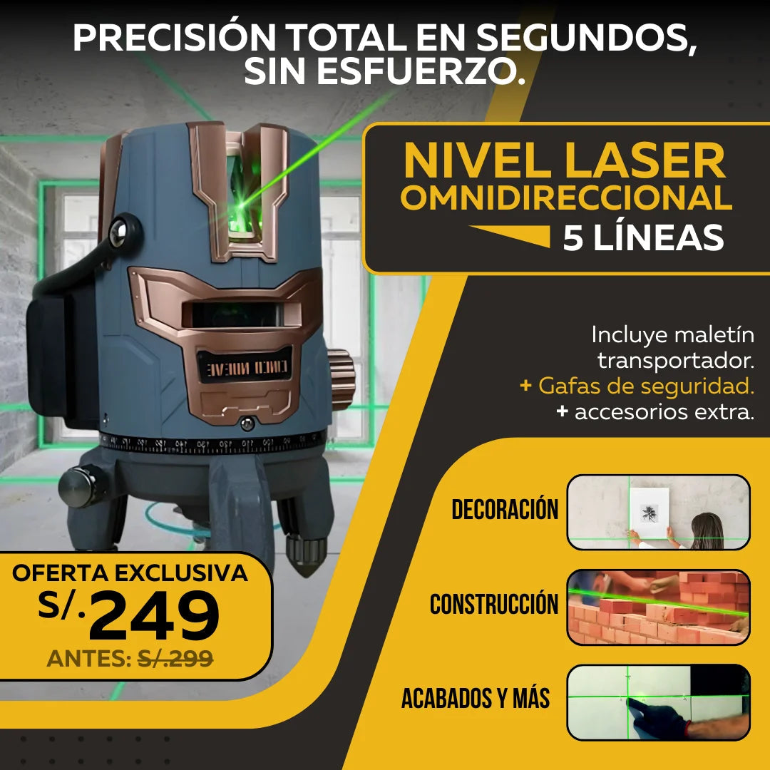 Nivel Laser Omnidirecional 5 Lineas Profesional AlibaPeru