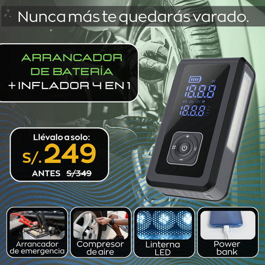 Arrancador de Batería + Compresor de aire + Linterna 4 en 1 AlibaPeru